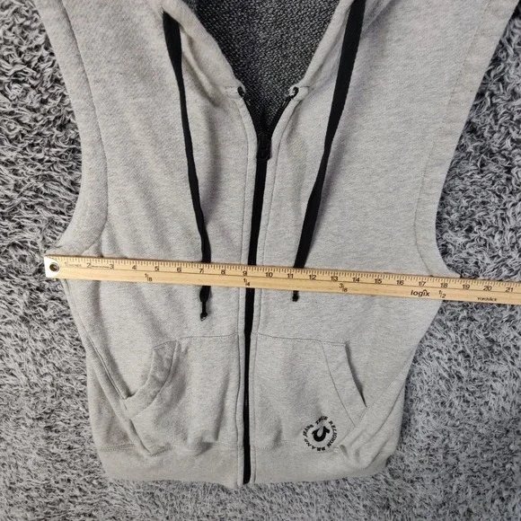 True Religion Womens Medium Streetwear Sleeveless Zip Up‎ Hoodie Vest Gray Gorp - Picture 4 of 11
